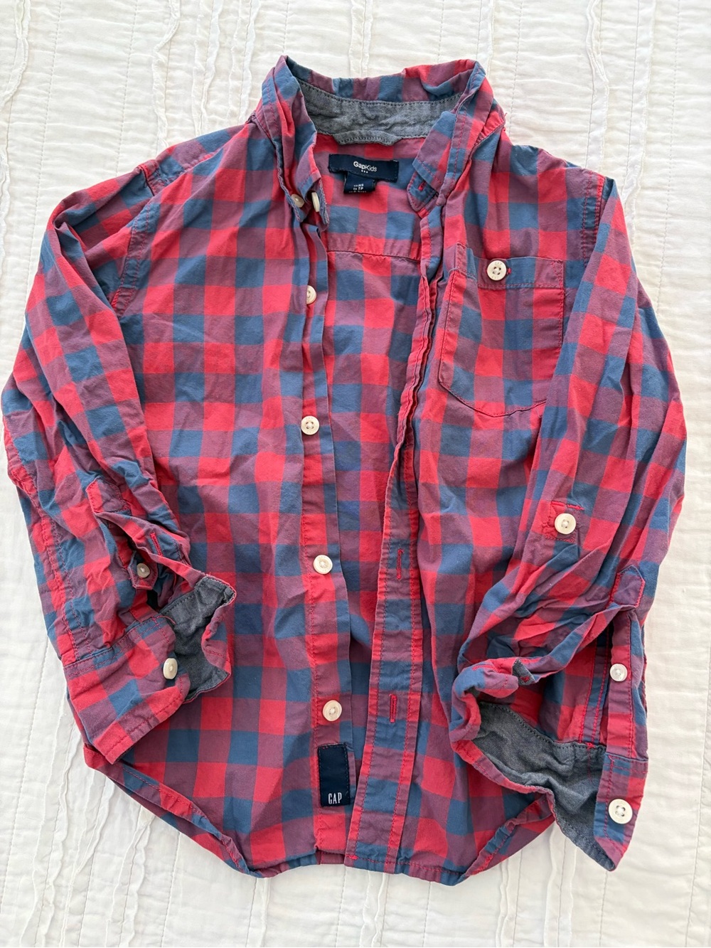 GAP Red and Blue Check Cotton Button-Down Shirt